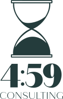 A stylized timeglass depicting the 4:59 Consulting logo.